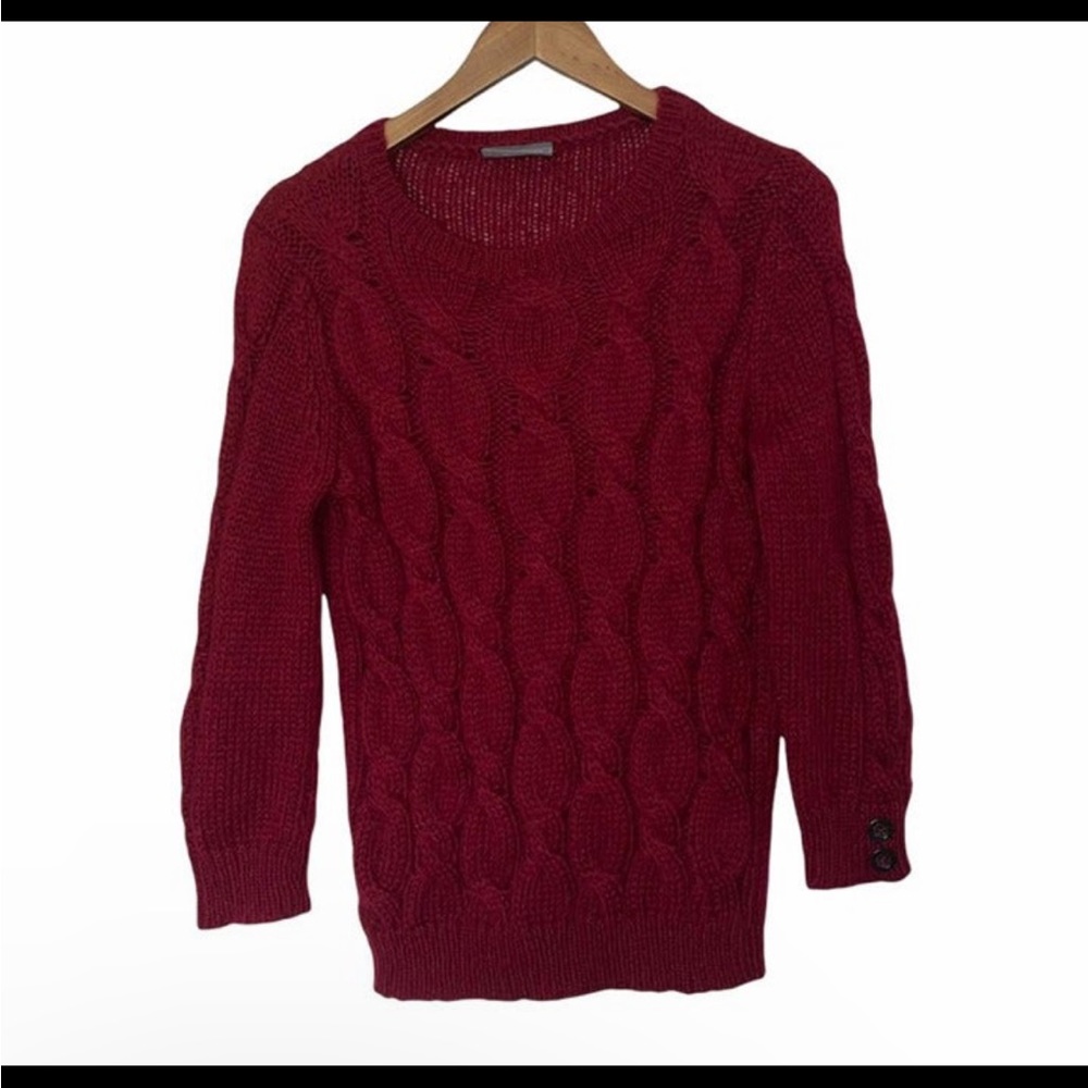 Wooden Ships Anthropologie Red cable Knit Sweater Mohair Wool S/M Comfor…